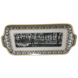 Vintage Designpac Incorporated Serving Plate Bread Tray Rectangular Men in Field